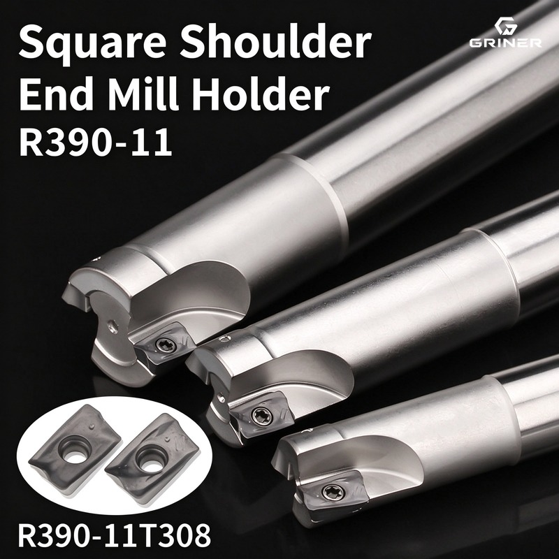 End Mill - GRINER R390‑11T308 ด้ามจับเครื่องมือกัดปลาย ป้องกันการสั่นสะเทือน, 90 °
