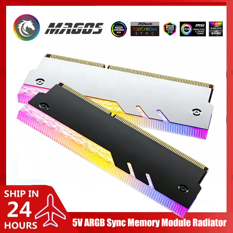 Aluminium Extrusion - ฮีทซิงค์ระบายความร้อนหน่วยความจำคอมพิวเตอร์ตั้งโต๊ะ 5V ARGB, ดีไซน์ใหม่ขอบเพชร, แผ่นอลูมิเนียมป้องกัน RAM