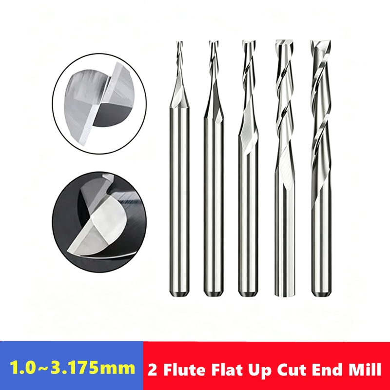 End Mill Set - ดอกกัดปลายแบนแบบตัดขึ้น ขนาดก้าน 3.175 (1/8') จำนวน 10
