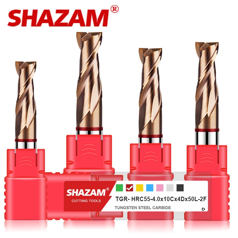 End Mill Set - Shazam TGR-HRC55 2F วงแหวนปลายแบนทังสเตนเหล็กคาร์ไบด์เคลือบอัลลอยเครื่องมือกัด CNC